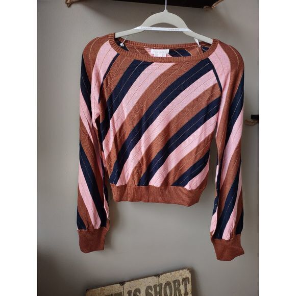 NWT Revolve Foxiedox Nina Striped‎ Retro Crop Sweater Sz L - Picture 1 of 6